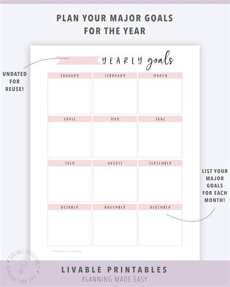 2020 Yearly Goal Planner Printable Pdf Etsy