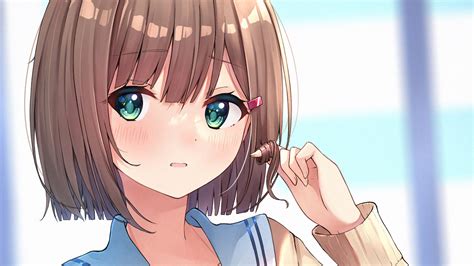 Brown Short Hair Anime Girl With Blue Dress Hd Anime Girl Wallpapers Hd Wallpapers Id 96790