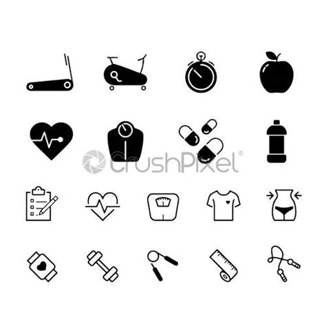 Health And Fitness Icons Lifestyle Symbols Set Vector Design Stock