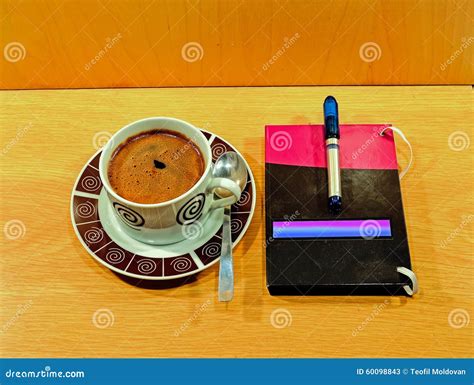 Cup Of Coffee And Notebook Stock Image Image Of Caffeine 60098843
