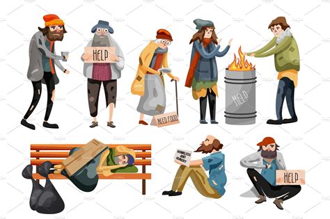 Homeless People Cartoon Food Illustrations ~ Creative Market