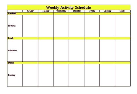 Weekly Activity Schedule Template Printable A Weekly Activity