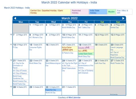 Print Friendly March 2022 India Calendar For Printing