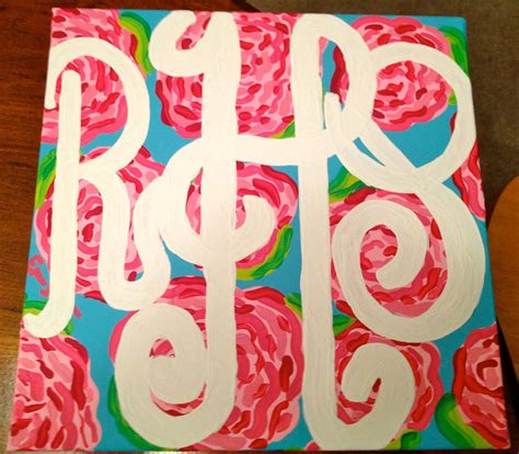 Painted Monogram On Lilly Pulitzer Style Canvas 12x12 3500 Via Etsy