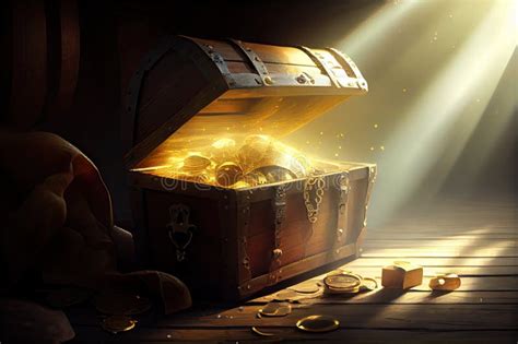 Gold Coins Spilling From Treasure Chest With Sunlight Shining Through