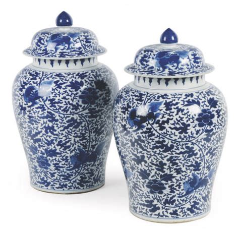 A Pair Of Large Chinese Porcelain Blue And White Vases And Covers