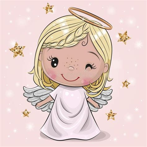 Christmas Angel On A Pink Background Cute Cartoon Christmas Angel On A