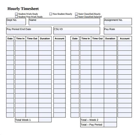 Hourly Daily Timesheet Template