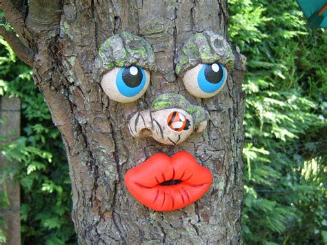 Funny Faces For Trees With Blue Eyes And Red Lips Lady Face Etsy