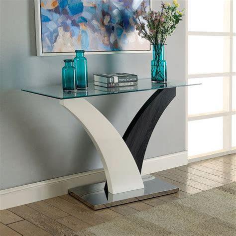 Furniture Of America Tri Glass Top Console Table In White And Dark Gray