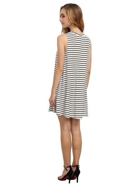 White Striped Sleeveless Dress Sheinsheinside