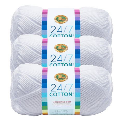 Lion Brand Yarn 24/7 Cotton White Mercerized Natural Fiber Medium ...