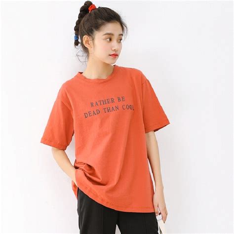 Korean Style Loose Letter Print Fashion Tops Female Casual Half Sleeve O Neck Summer Cotton T