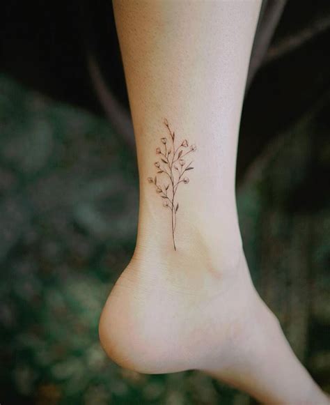 Fine Line Flower Tattoos On The Ankle