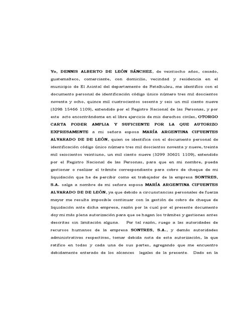 Carta Poder Cobrar Cheque De Liquidacion Pdf Guatemala Justicia