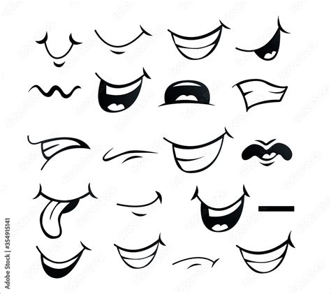Set Cute Cartoon Mouth Poses In Vector High Quality Original Trendy