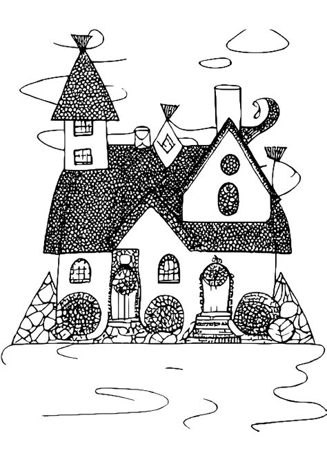 Whimsical Homes Coloring Page · Creative Fabrica