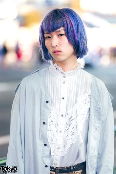 Purple Haired Harajuku Guy In Ruffles W Chin Mens The Four Eyed Desperado And Jean Paul Gaultier