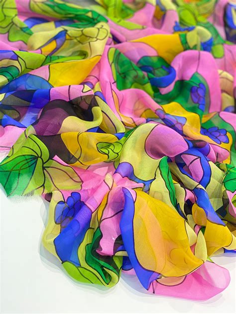 Silk Chiffon Fabric by the Yard Bright Floral Print Fabric | Etsy