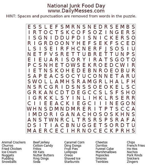 Daily Messes National Junk Food Day Word Find Word Find