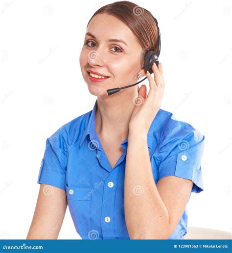 Portrait Of Woman Customer Service Worker Call Center Smiling Stock Image Image Of Computer