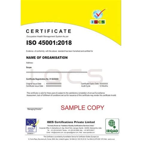 ISO 45001 2018 Certification Services in Upnagar, Nashik, IQCS ...