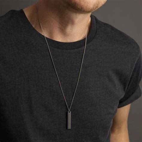 New Fashion Rectangle Pendant Necklace Men Trendy Simple Stainless