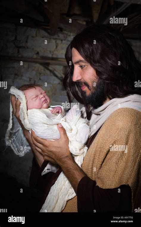 Live Christmas Nativity Scene In An Old Barn Reenactment Play With