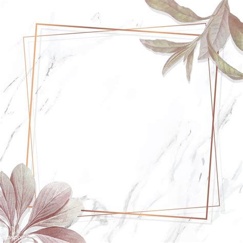 Gold Frame With Leaves On White Marble Background Vector Premium