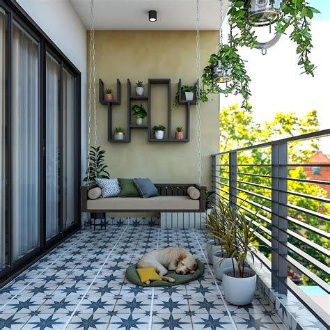 Modern Spacious Balcony Design With Planters Livspace