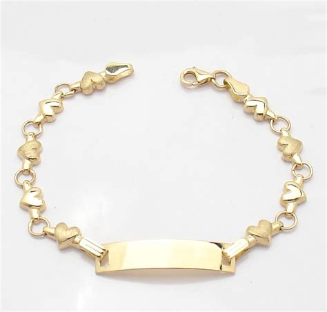 6 38gr Childrens Kids Baby Engravable Id Heart Bracelet Real 14k