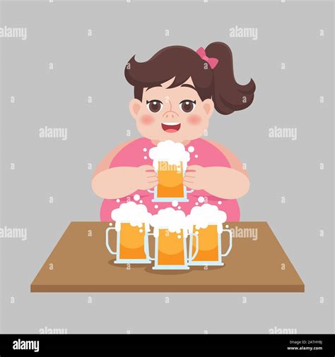 Big Fat Women Drinking A Mug Of Beer Healthcare Concept Vector