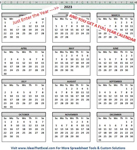 Yearly Calendar In Excel For Any Year 399 Picclick
