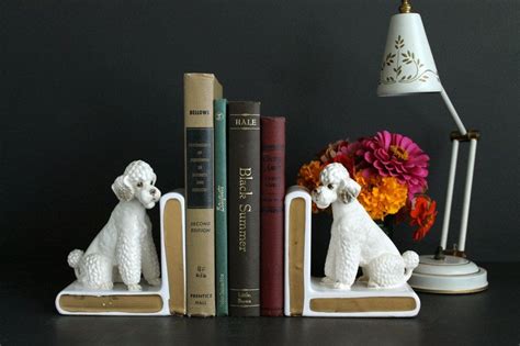 Vintage White Poodle Lefton Bookends Mid Century Dog Bookend Set H4837