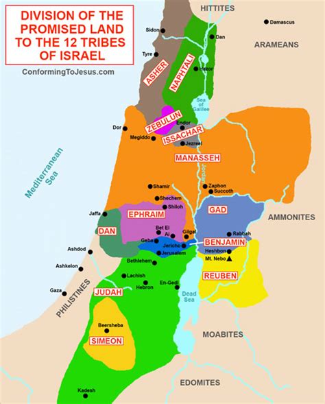 Division Of The Promised Land To The 12 Tribes Of Israel Map