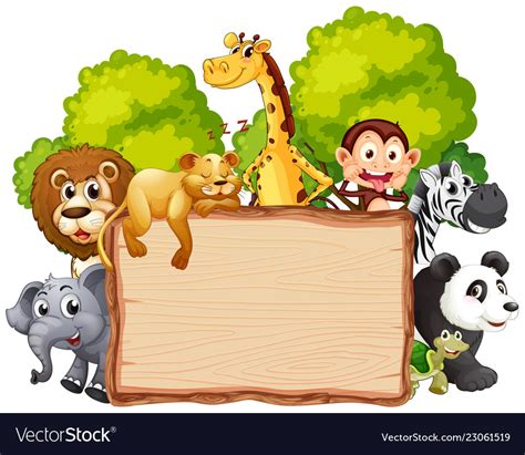 Wild Animal On Wooden Banner Royalty Free Vector Image