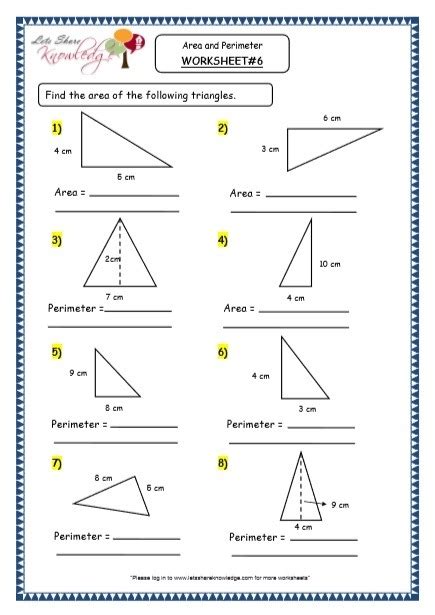 grade math perimeter  area worksheets worksheets master