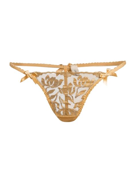 Agent Provocateur Womens Metallic Foil Bow Sheer Thong In Gold Modesens