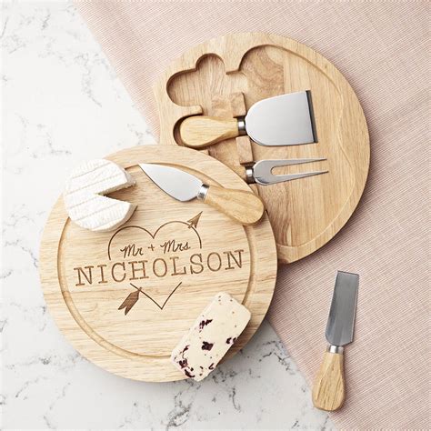 Personalised Wedding Cheese Board Set Heart And Arrow By Dust And