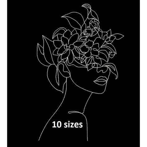 Woman With Flowers Machine Embroidery Design Contour Etsy Machine