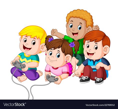 Kids Playing Video Games Together Royalty Free Vector Image