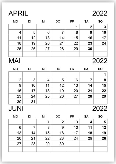 Kalender März April Mai Juni 2022 Kalender Mai