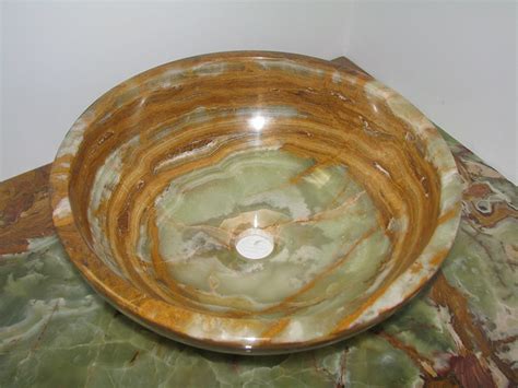 14 Green Onyx Contemporary Round Vessel Style Bathroom Sink