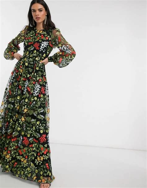 Asos Edition Summer Floral Embroidered Maxi Dress With Open Back Asos