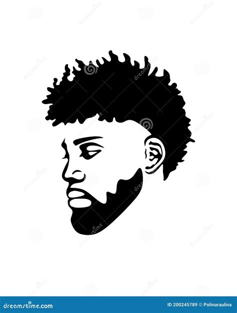 Black African American Afro Male Face Portrait Vector Silhouette With Curls Hairstyle And Beard