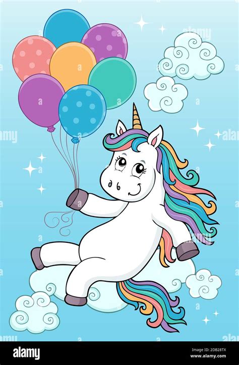 Unicorn With Balloons Topic Image 2 Picture Illustration Stock Photo
