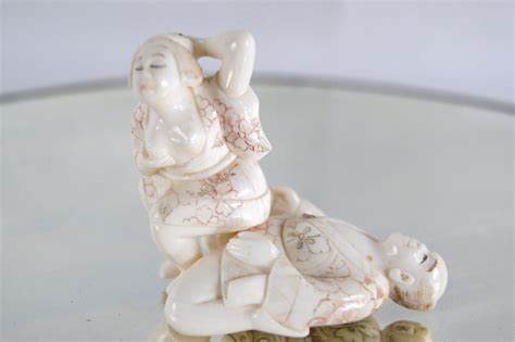 shunga netsuke ivory carvings 2 pair 3pcs