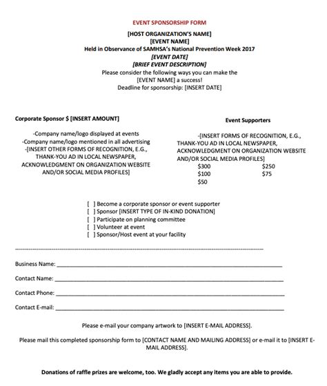 Sponsorship Form Template Word