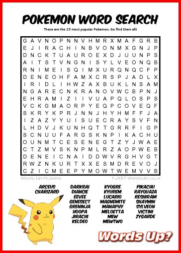 Printable Pokemon Word Search Large Pokemon Word Search Free