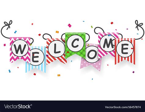 Welcome Sign Banner With Bunting Flags Royalty Free Vector